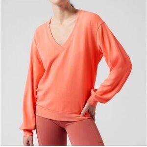 Athleta Seasoft V-Neck Sweatshirt in Sunrise Coral large EUC